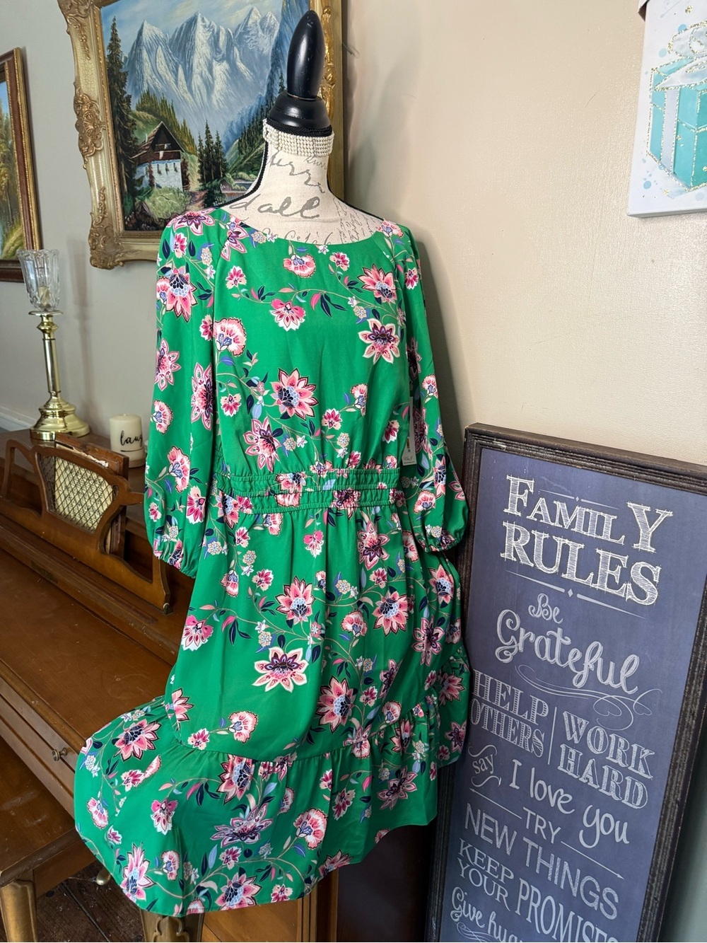 Eliza J Floral Print Midi Dress Green Size 16W New Without Tags NWT 178.00 - Picture 3 of 5